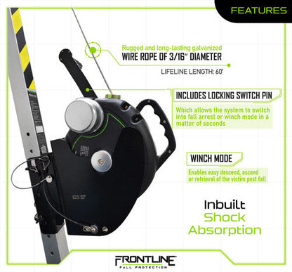 Frontline RPG603W MEGApod 60' 3-Way Self Retractable Lifeline with Retrieval System VM Hardware
