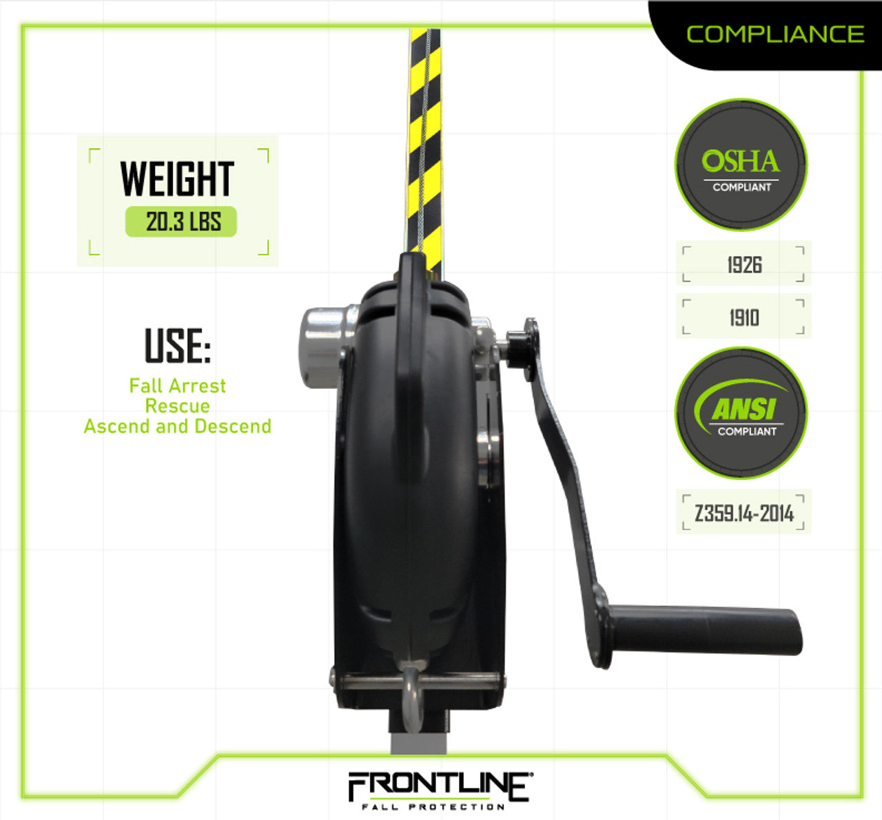 Frontline RPG603W MEGApod 60' 3-Way Self Retractable Lifeline with Retrieval System VM Hardware
