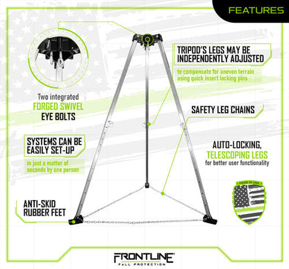 Frontline TAN07-US Patriot 7' Confined Space Aluminum Tripod - Made in USA VM Hardware