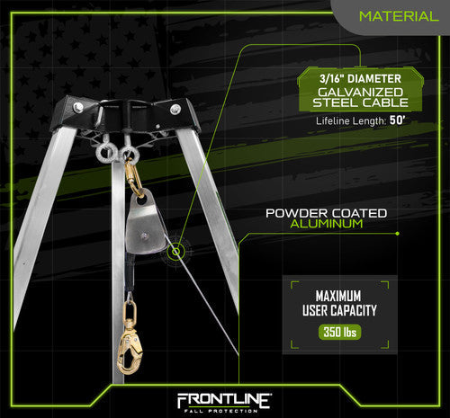 Frontline TAN07RA-US Patriot 7' Confined Space Tripod with 3-Way Retrieval System - Made in USA VM Hardware