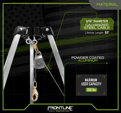 Frontline TAN07RA-US Patriot 7' Confined Space Tripod with 3-Way Retrieval System - Made in USA VM Hardware