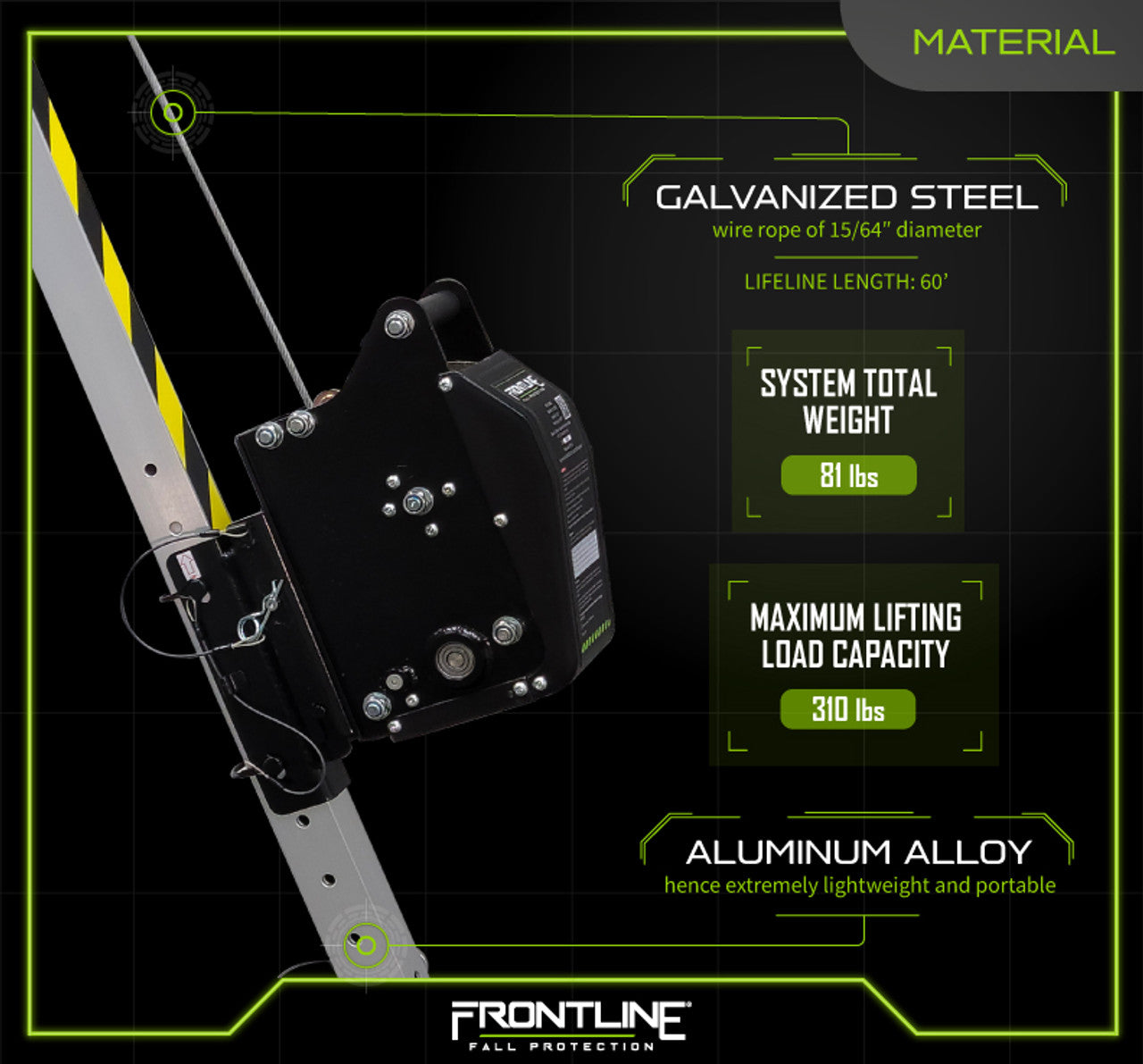 Frontline TAN07RU MEGApod Confined Space Kit 7' Aluminum Tripod with 60' Winch VM Hardware