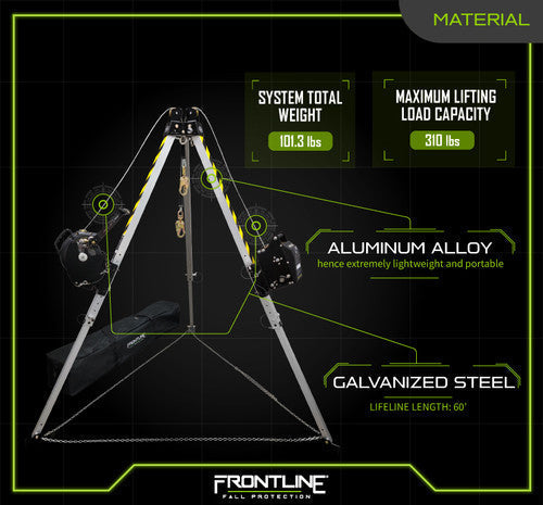 Frontline TAN07RURP MEGApod Confined Space 7' Aluminum Tripod with 60' Winch and 3-Way SRL VM Hardware