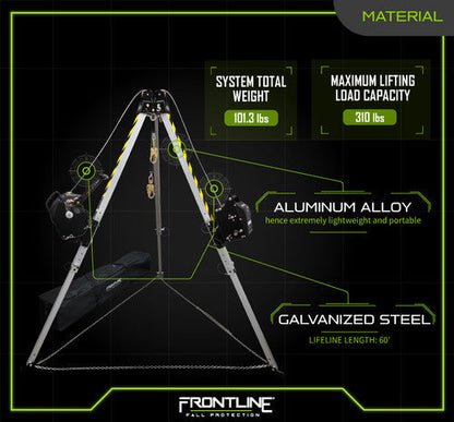 Frontline TAN07RURP MEGApod Confined Space 7' Aluminum Tripod with 60' Winch and 3-Way SRL VM Hardware