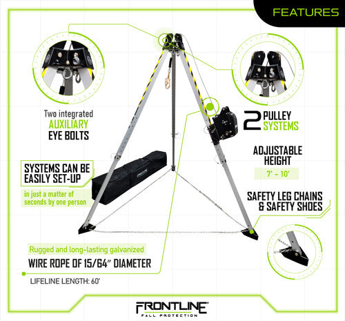 Frontline TAN10RU MEGApod Confined Space Kit 10' Aluminum Tripod with 60' Winch VM Hardware
