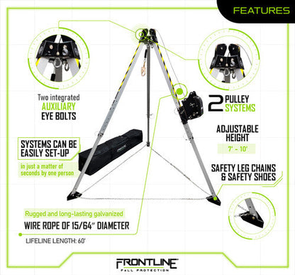 Frontline TAN10RU MEGApod Confined Space Kit 10' Aluminum Tripod with 60' Winch VM Hardware