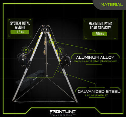 Frontline TAN10RURP MEGApod Confined Space 10' Aluminum Tripod with 60' Winch and 3-Way SRL VM Hardware