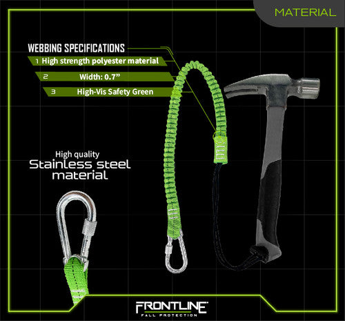 Frontline TLS15 ToolGrip Elastic Tool Tether 15 lbs with Steel Turn Lock Carabiner VM Hardware