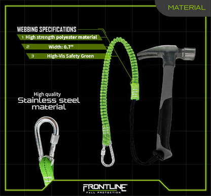 Frontline TLS15 ToolGrip Elastic Tool Tether 15 lbs with Steel Turn Lock Carabiner VM Hardware