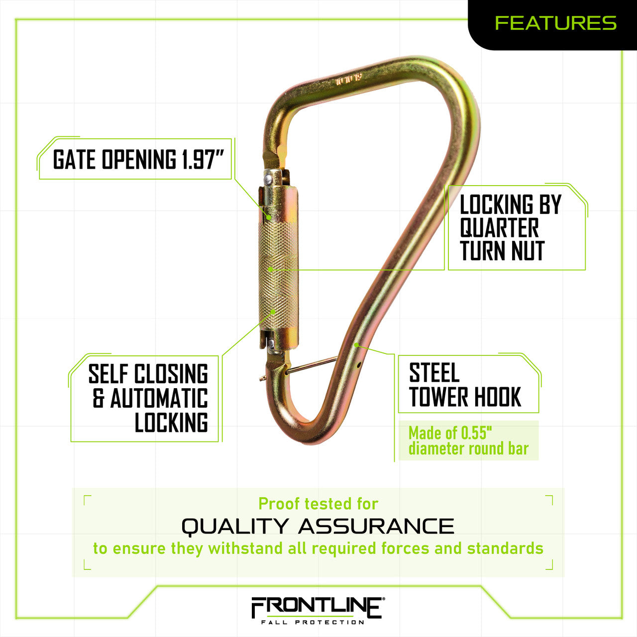 Frontline CSQ120 Large Steel Quarter Turn-locking Carabiner Hook VM Hardware