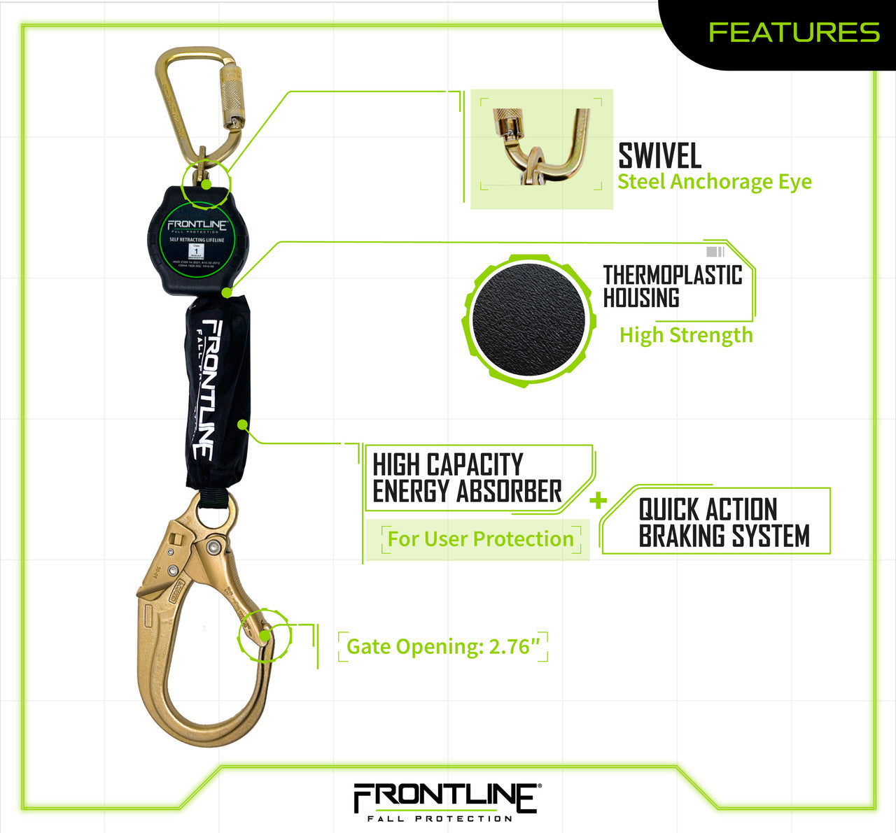Frontline RPAR Aramid Fiber Web Single Leg SRL with Steel Rebar Hook End VM Hardware