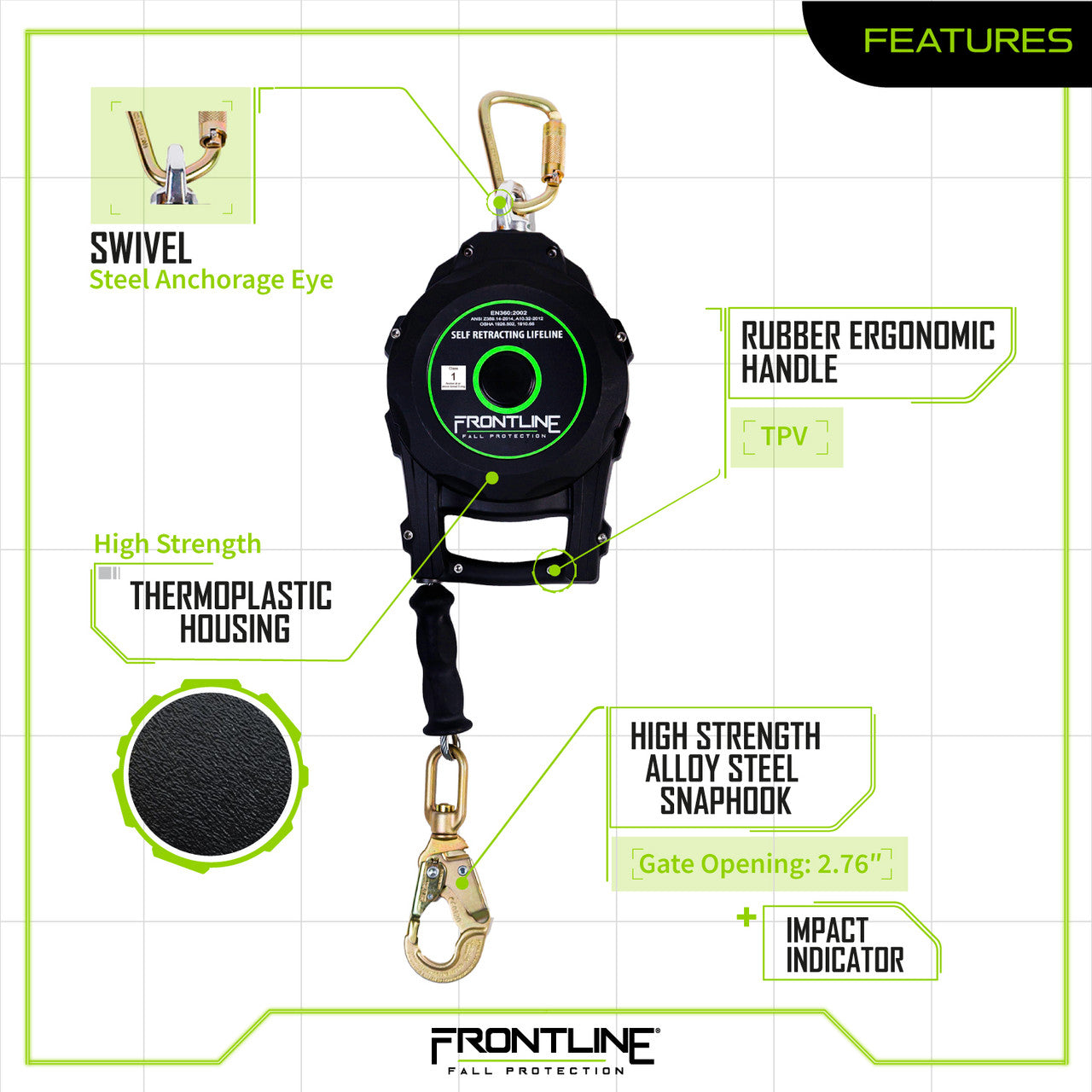 Frontline RPGC Cable Single Leg SRL with Steel Snap Hook End with Carry on Handle and Tagline VM Hardware