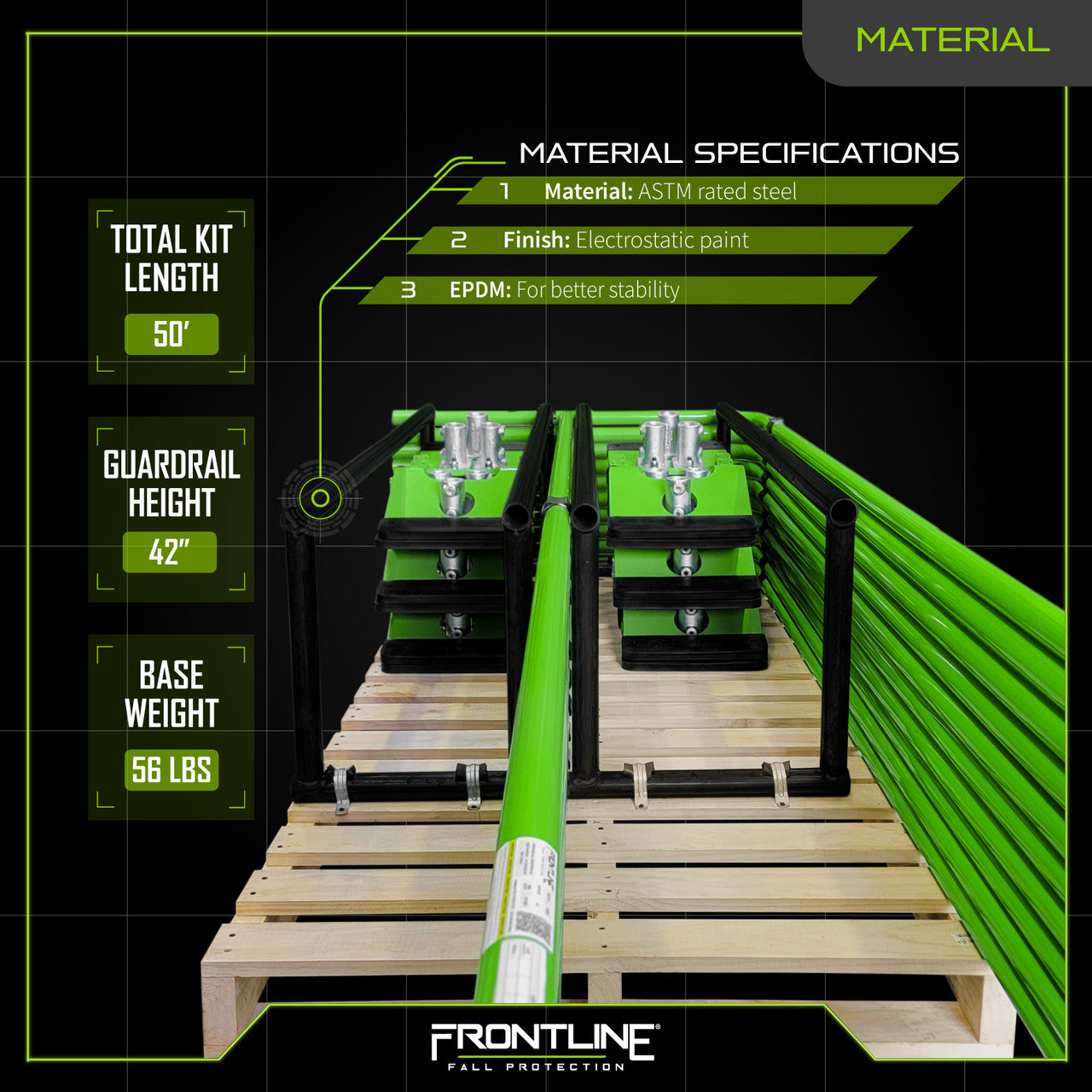 Frontline GUS05HDG Universal 5' Guardrails with Bases Complete Kit (50') - Gray VM Hardware