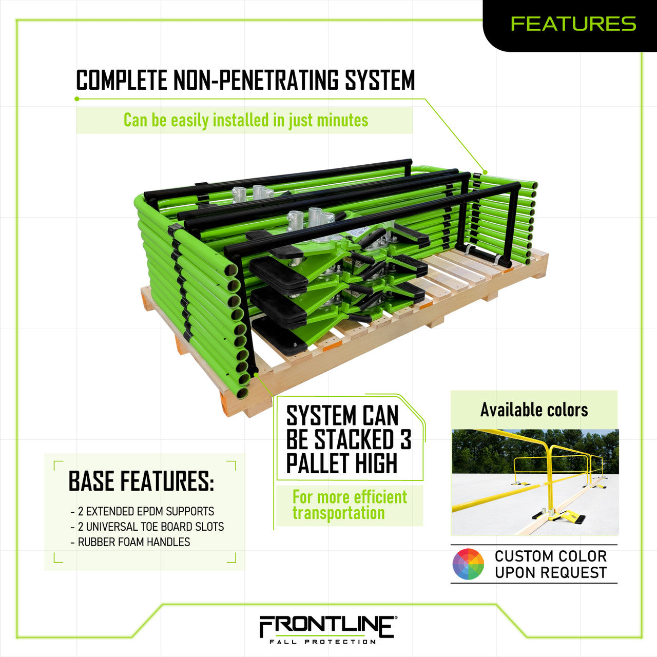 Frontline GUS05HDG Universal 5' Guardrails with Bases Complete Kit (50') - Gray VM Hardware