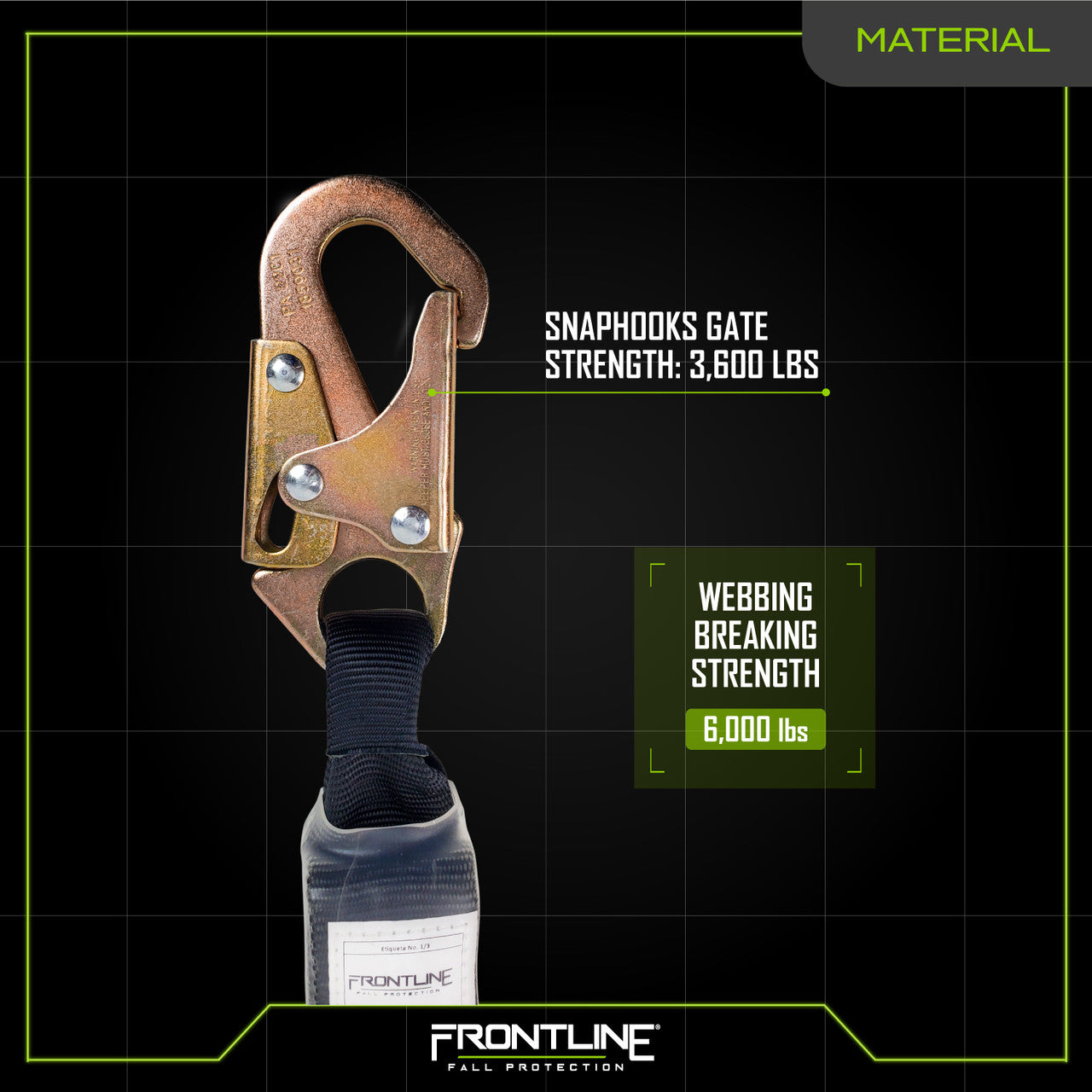 Frontline LIS31S Combat 3' Single Leg Snaphook Lanyard with Internal Shock Absorber VM Hardware