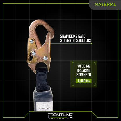 Frontline LIS31S Combat 3' Single Leg Snaphook Lanyard with Internal Shock Absorber VM Hardware