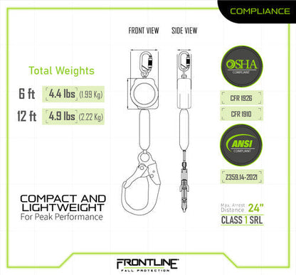Frontline RPAR Aramid Fiber Web Single Leg SRL with Steel Rebar Hook End VM Hardware