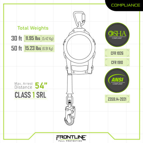 Frontline RPGC Cable Single Leg SRL with Steel Snap Hook End with Carry on Handle and Tagline VM Hardware