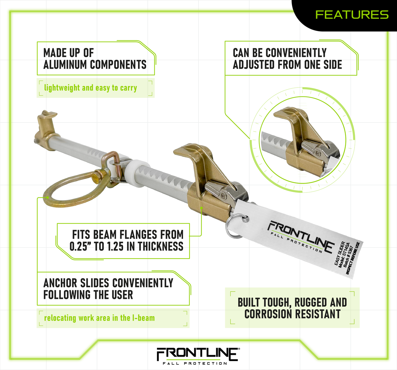Frontline ST14SA Easy Slider Beam Walker Anchor for 3.5?? - 14?? Wide I-Beams VM Hardware