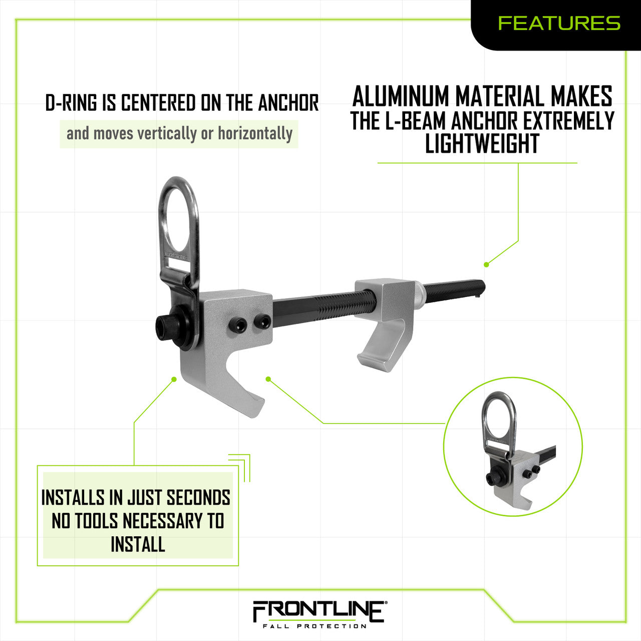 Frontline ST18AV Aluminum I-Beam Fixed Anchor VM Hardware
