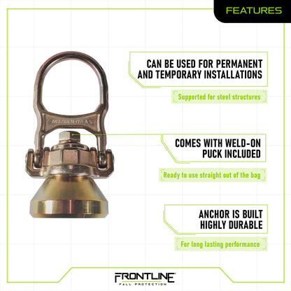 Frontline STWD5K ALPHA Swivel 5k Steel Anchor with Weld-on Puck VM Hardware