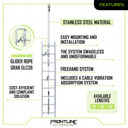 Frontline VLCS Ladder Cable Vertical Lifeline System (Stainless Steel) 20' VM Hardware