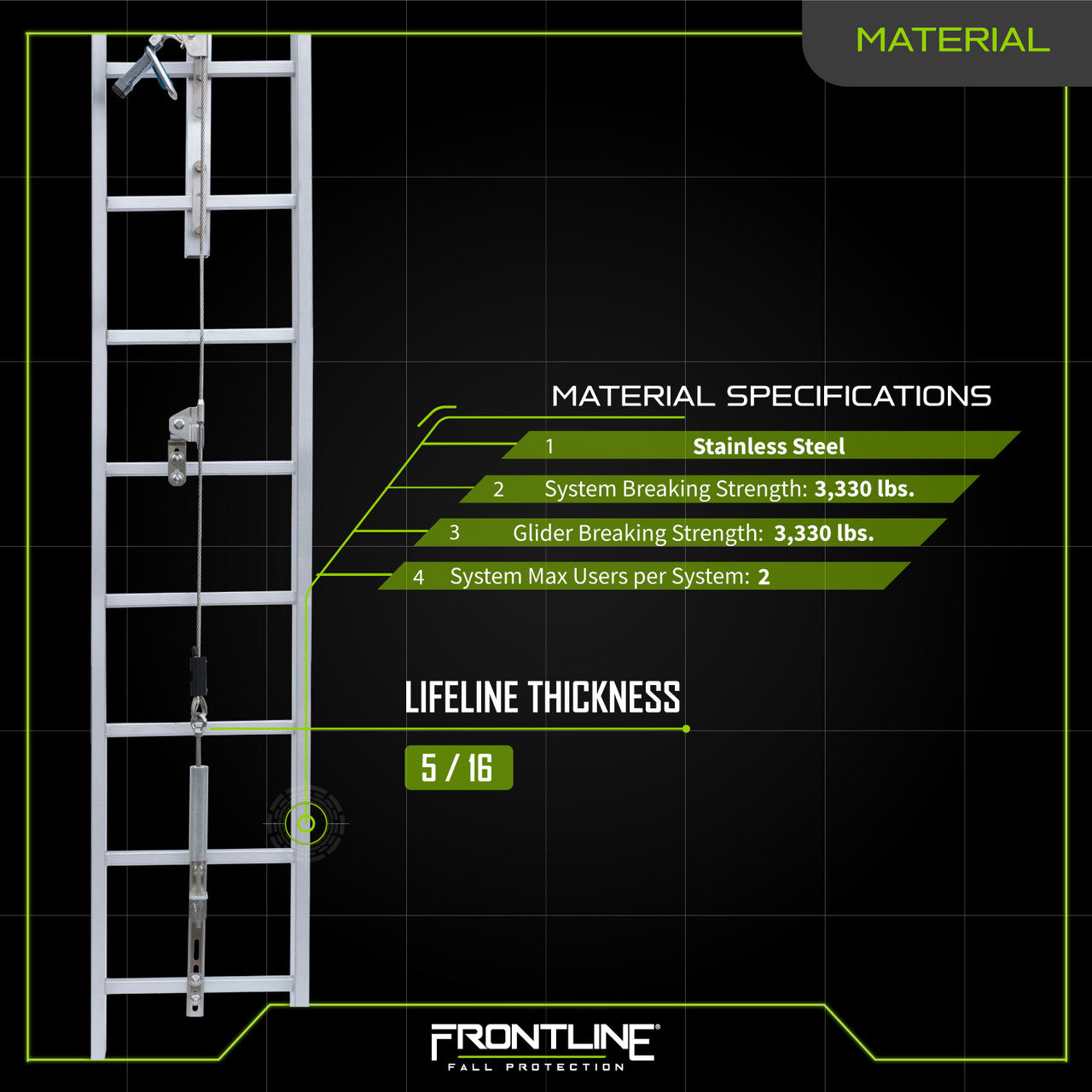 Frontline VLCS Ladder Cable Vertical Lifeline System (Stainless Steel) 40' VM Hardware
