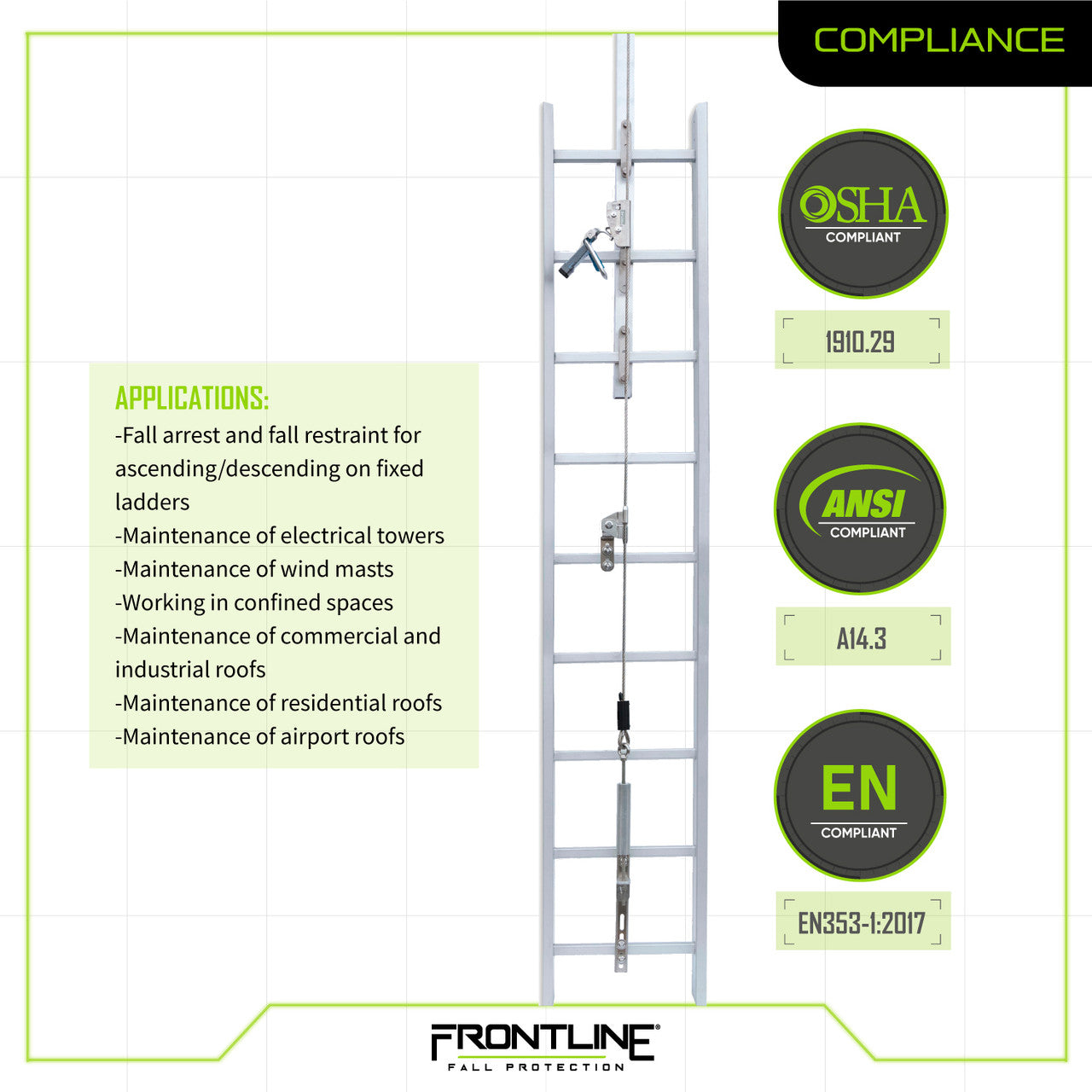Frontline VLCS Ladder Cable Vertical Lifeline System (Stainless Steel) 30' VM Hardware