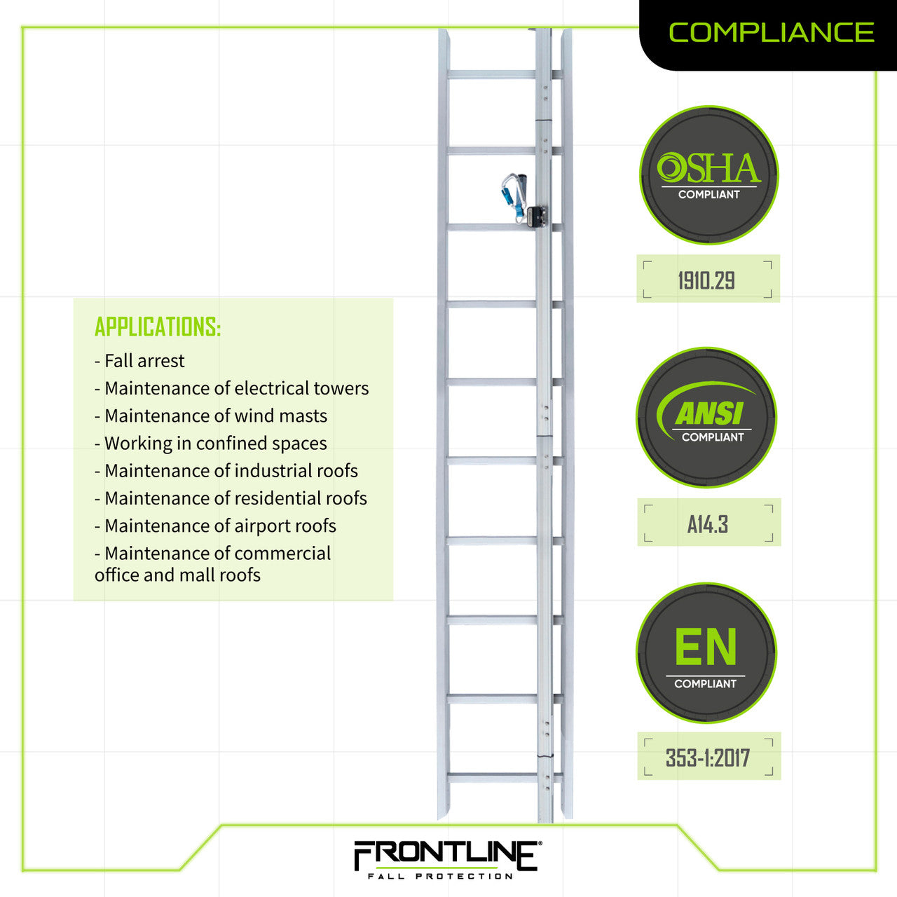 Frontline VLRS Securail Pro Vertical Lifeline System 30' VM Hardware