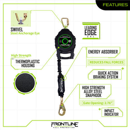 Frontline RPGCLE Leading Edge Cable Single Leg SRL with Steel Snap Hook End with Carry on Handle and Tagline 50' VM Hardware