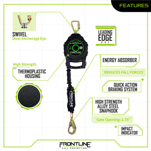 Frontline RPGCLE Leading Edge Cable Single Leg SRL with Steel Snap Hook End with Carry on Handle and Tagline VM Hardware
