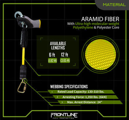 Frontline RPA12S Aramid Fiber Web Single Leg SRL with Steel Snap Hook End VM Hardware
