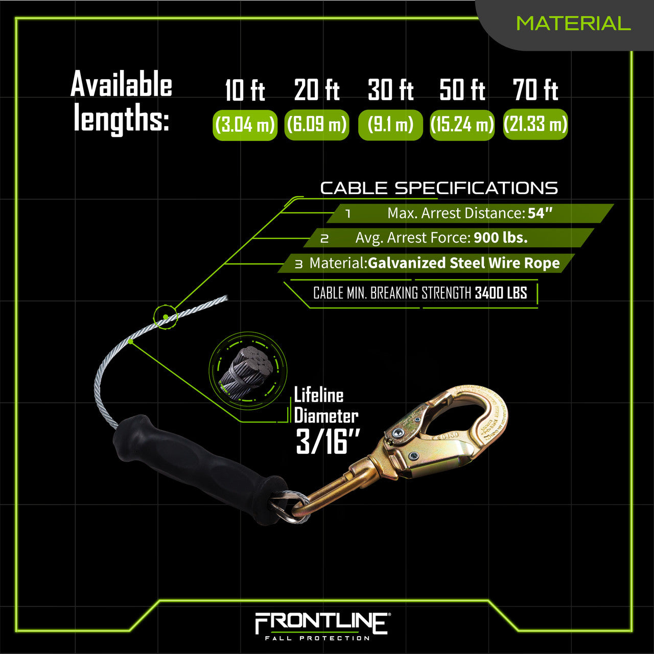 Frontline RPG Cable Single Leg SRL with Steel Snap Hook End VM Hardware