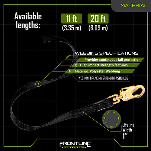 Frontline RPW 11' Web Single Leg SRL with Steel Snap Hook End VM Hardware