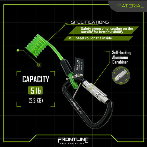 Frontline TLC05 ToolGrip Coil Tool Tether 5 lbs with Double Self-locking Aluminum Carabiner VM Hardware