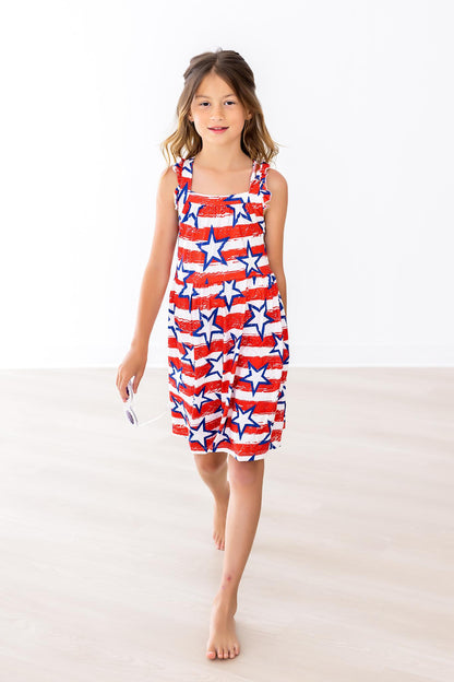Stars & Stripes Ruffle Cross Back Dress
