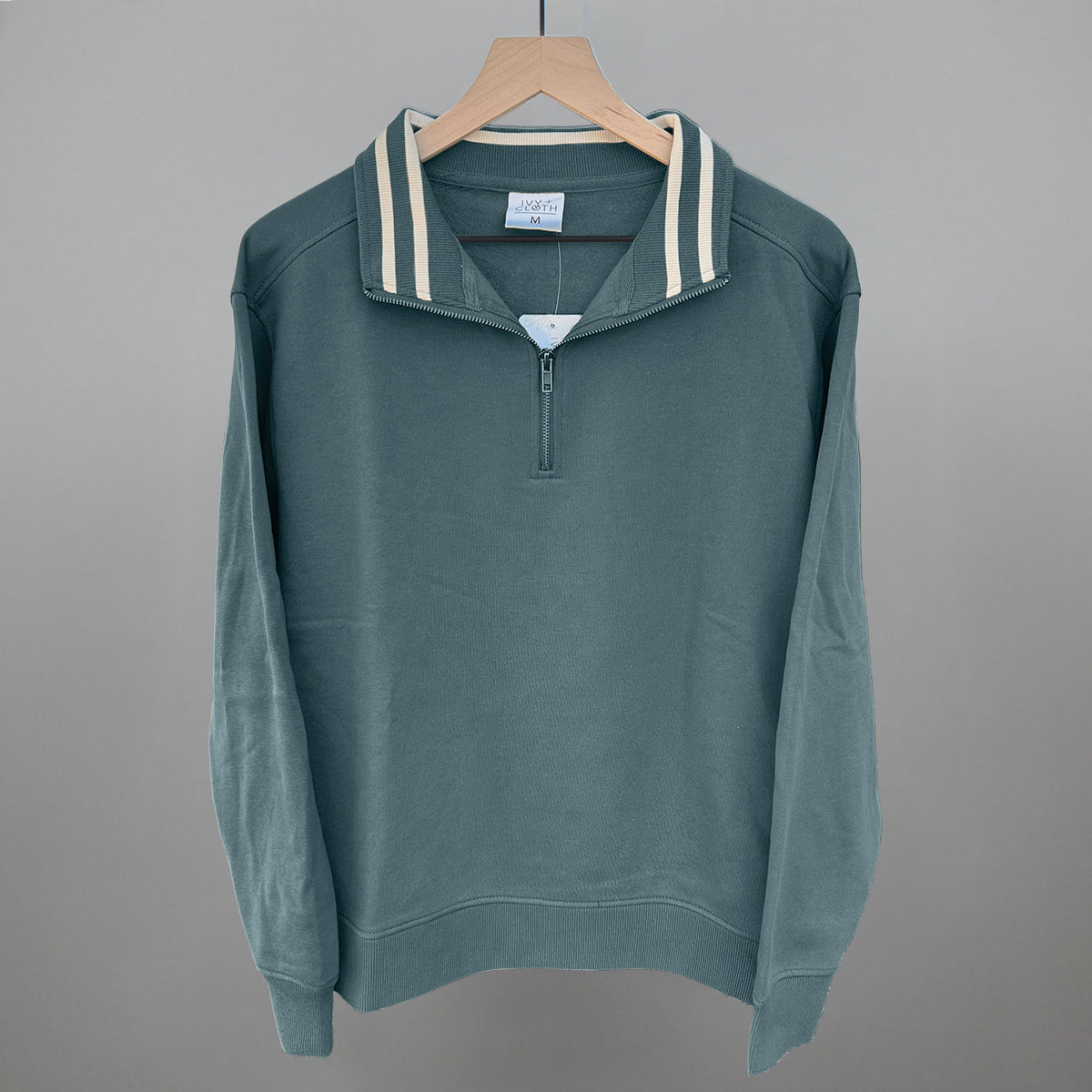 Still Water/Tapioca Stripe Quarter Zip Pullover Ivy + Cloth