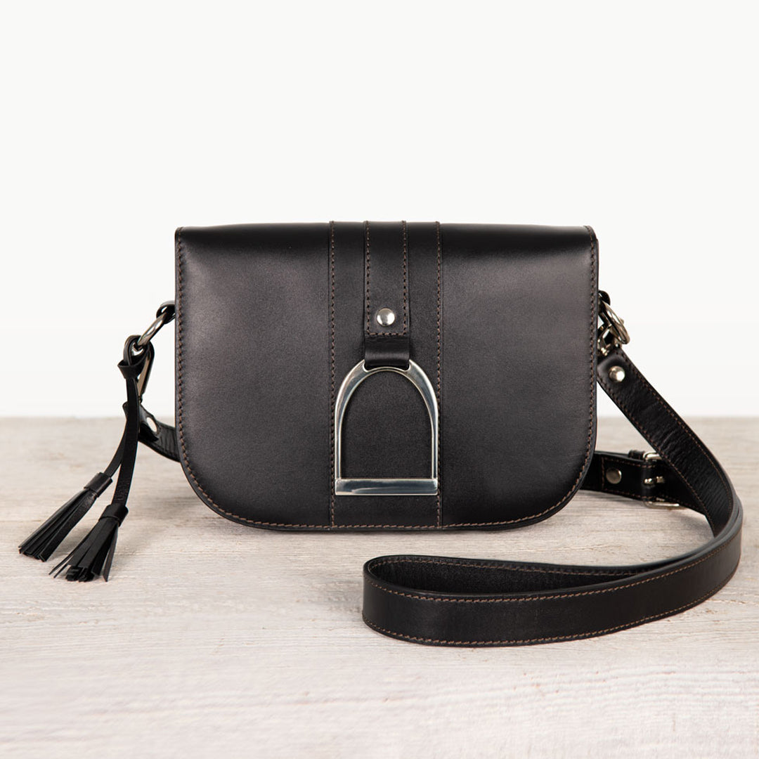Signature Stirrup - Riding Stirrup Crossbody Luxury Leather Handbag in Black Urban-Equestrian