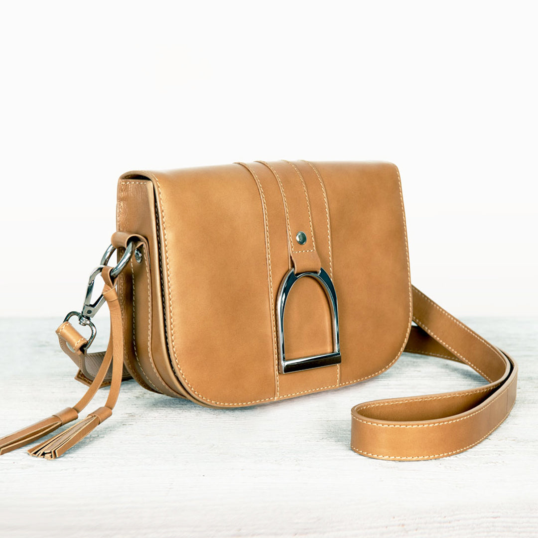 Signature Stirrup - Riding Stirrup Crossbody Luxury Leather Handbag in Caramel Urban-Equestrian
