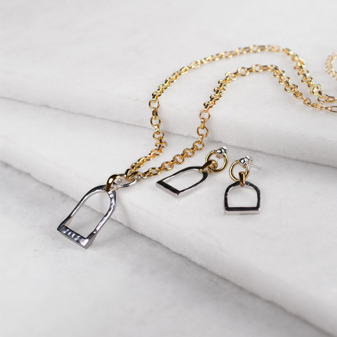 Denby - Two Tone Equestrian Riding Stirrup Necklace Urban-Equestrian
