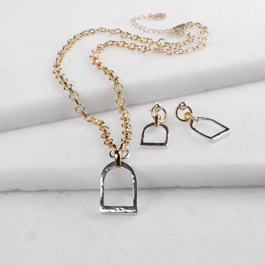 Denby - Two Tone Equestrian Riding Stirrup Necklace Urban-Equestrian