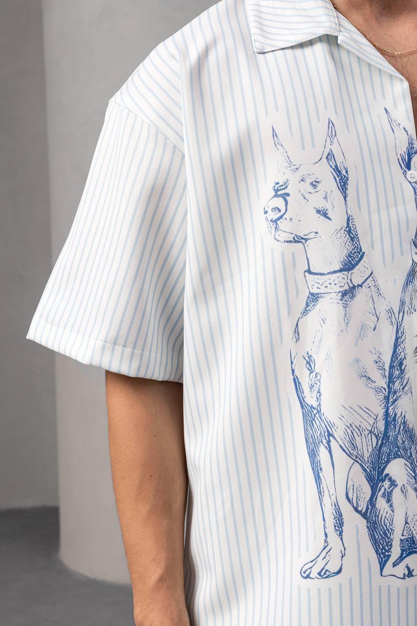 Striped Dog Print Shirt Withinblack
