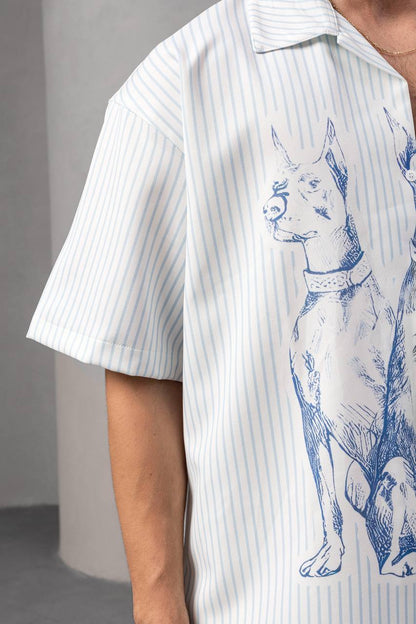 Striped Dog Print Shirt Withinblack
