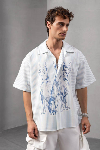 Striped Dog Print Shirt Withinblack