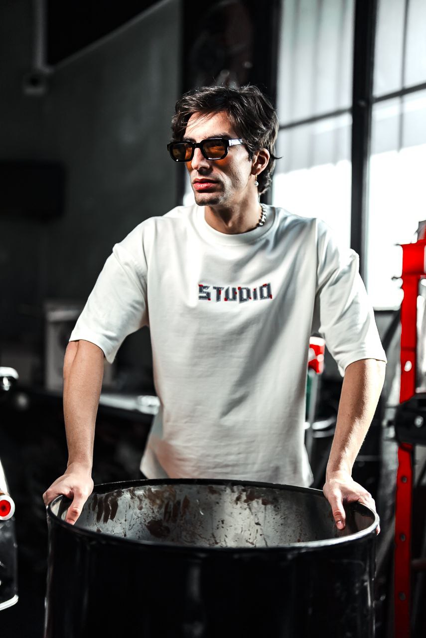 Studio Graphic Cotton Tee - Minimalist Text Print T-Shirt Withinblack