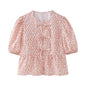 Leopard Blouse Puff Sleeve Crop Top Women's Summer Clothing