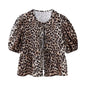 Leopard Blouse Puff Sleeve Crop Top Women's Summer Clothing