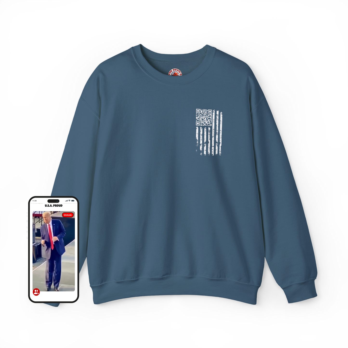 American Flag QR Code Crewneck Sweatshirt The Devil's Pickle