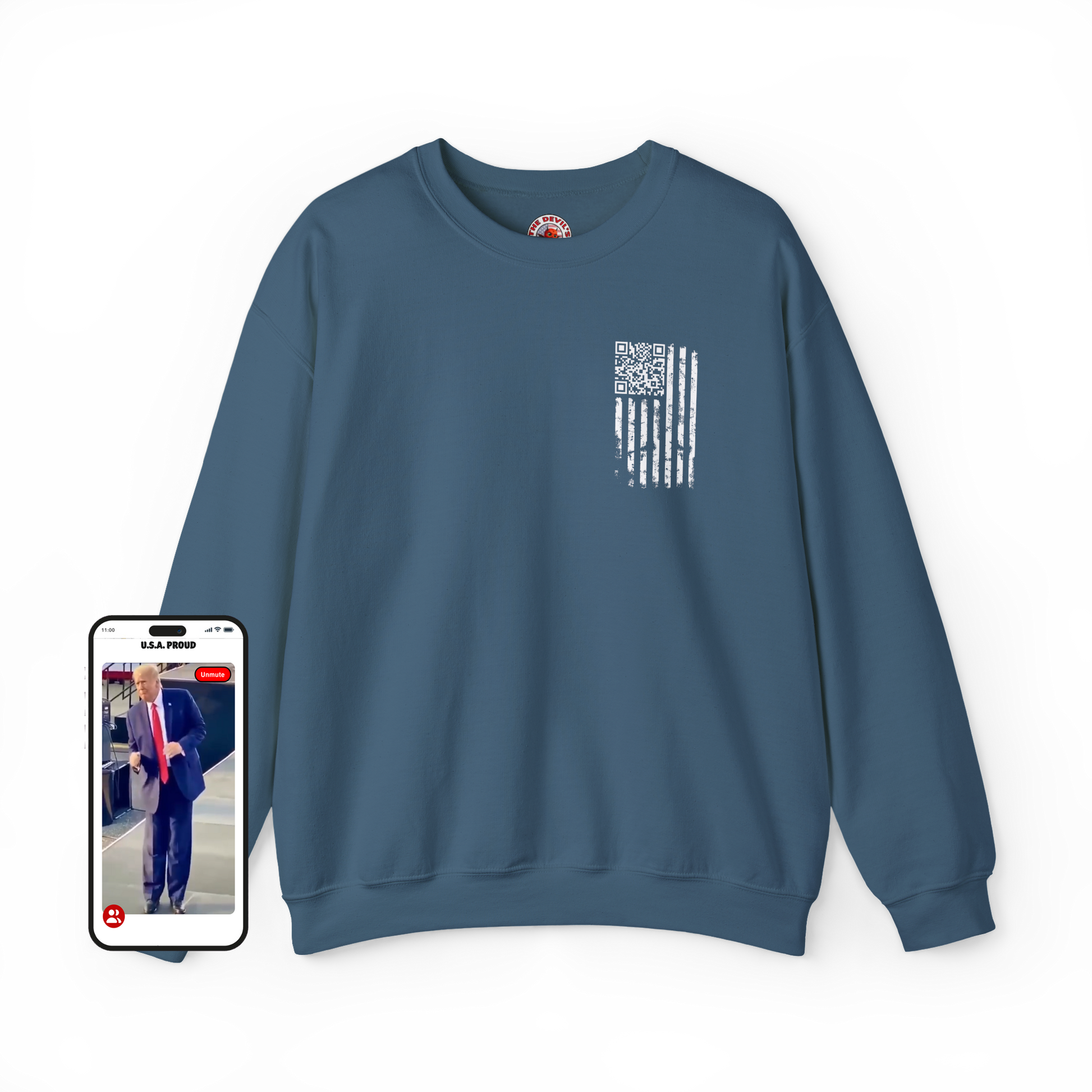 American Flag QR Code Crewneck Sweatshirt The Devil's Pickle