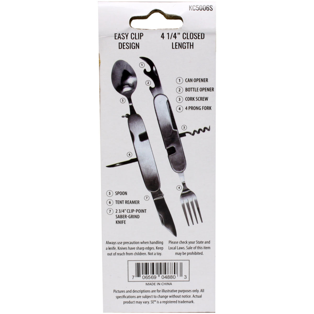 Knife Fork Spoon Combo Utility Tool with Can & Bottle Opener quakekits.com